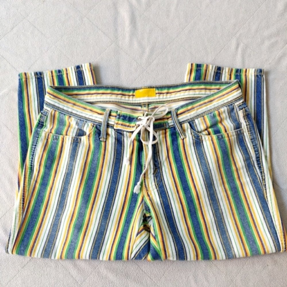 MOTHER Denim Low Rise Striped Capri Jeans